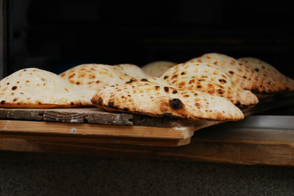 tray of food on wooden surface